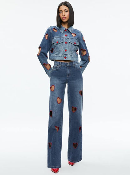 AO Jeff Heart Embroidered Cropped Denim Jacket