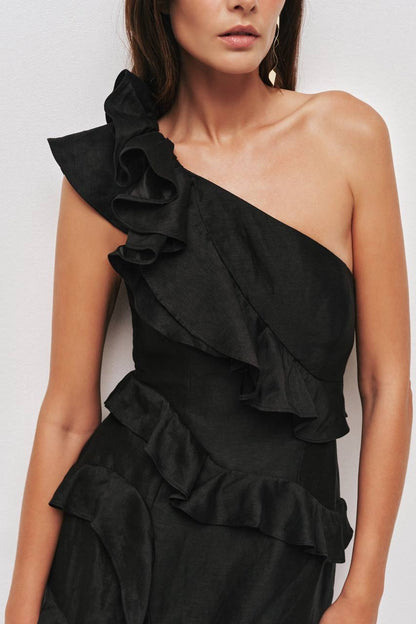 AJ Arley Ruffle Trim Fitted Dress