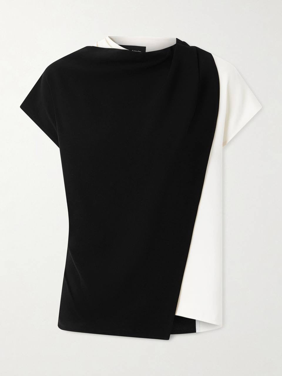PS Elsa Asymmetric Crepe Cap Sleeve Color Block Top