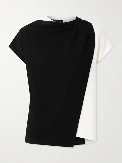 PS Elsa Asymmetric Crepe Cap Sleeve Color Block Top