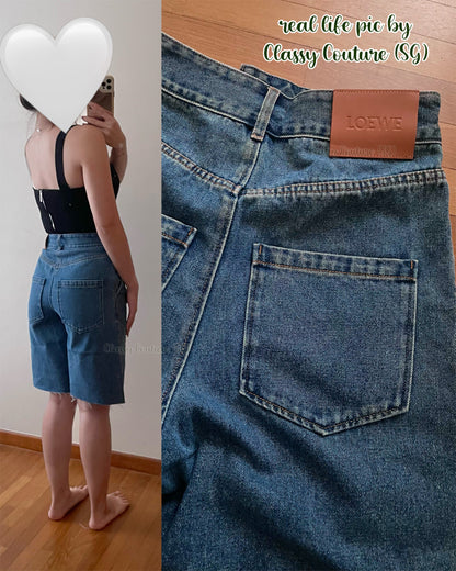 LW Anagram Frayed Cotton Denim Bermuda Shorts Jorts