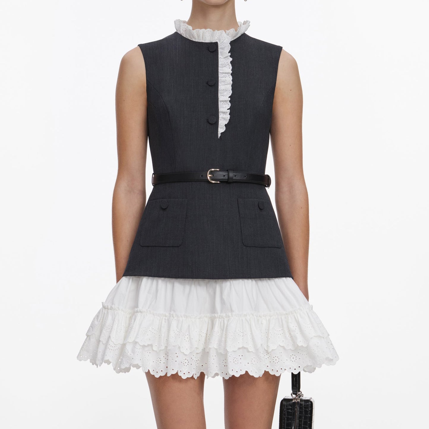SP Grey Tailored Cotton Frill Mini Dress Jisoo