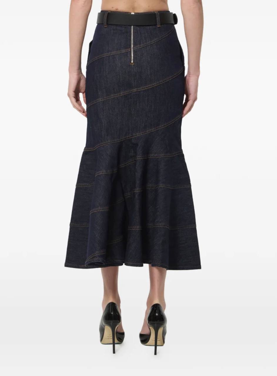 SP Indigo Denim Belted Midi Skirt