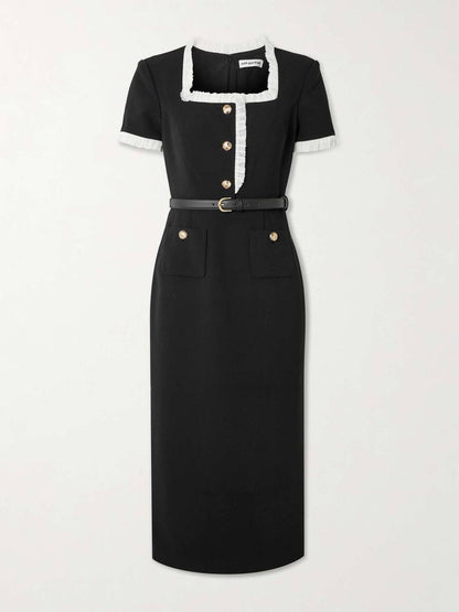 SP Black Crepe Contrast Frill Midi Dress