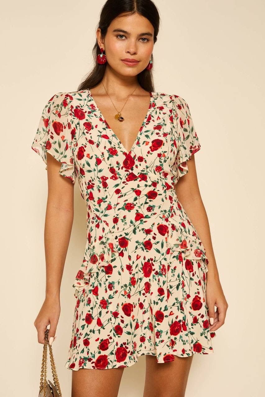 RX Sutton Flutter Sleeve Silk Mini Dress