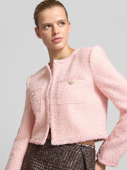SP Pink Cropped Boucle Tinsel Jacket | Mini Skirt | Set