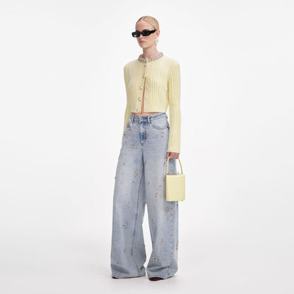 SP Yellow Wool-Alpaca Cable Knit Embellished Cropped Cardigan