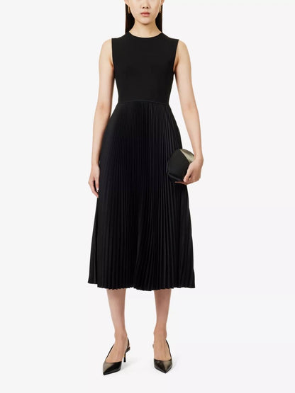 TH Combo Satin Pleated Midi Dress in Black