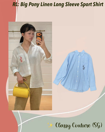 RL Oversized Fit Big Pony Linen Long Sleeve Sport Shirt