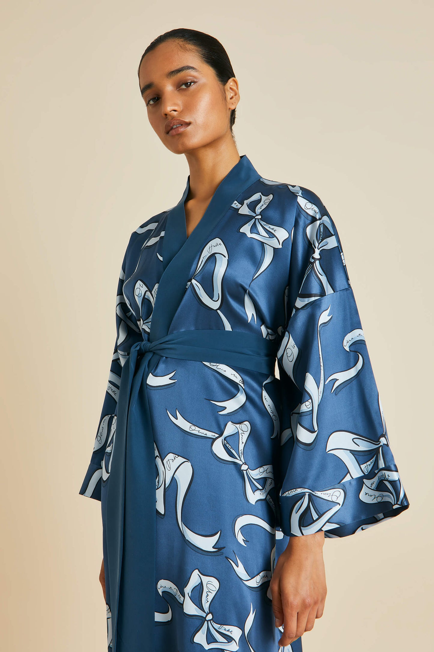 OVH Mimi Arran Blue Bow Silk Satin Robe