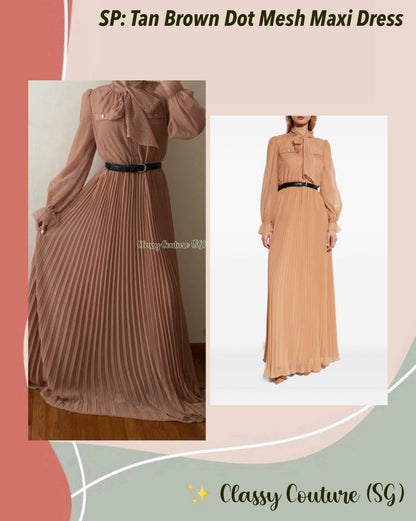 SP Tan Brown Dot Mesh Maxi Dress