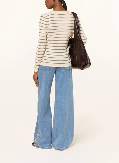 SD Gabri Striped Button Up Viscose-blend Ribbed Cardigan (with attached camisole top)