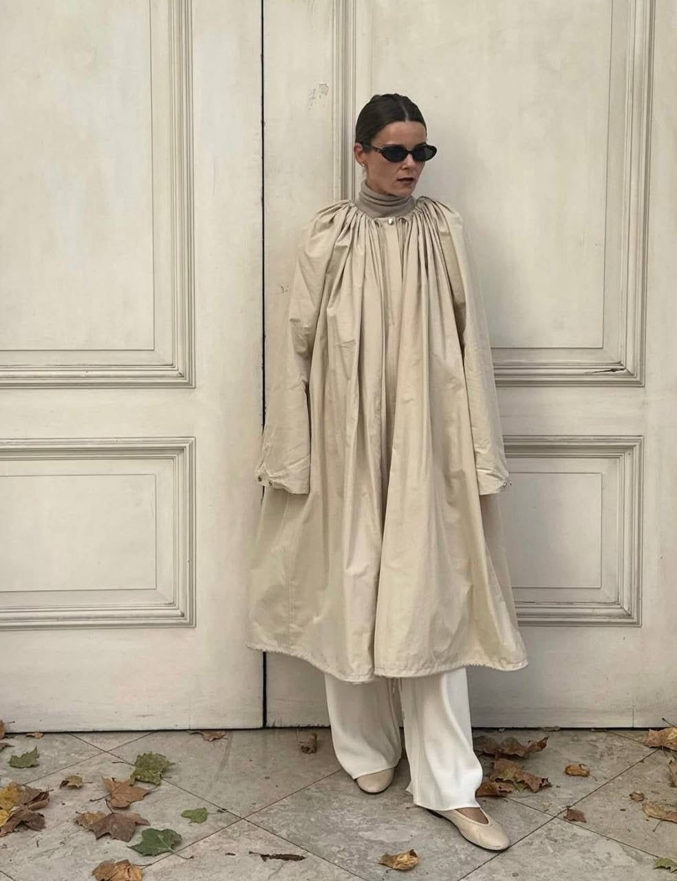 TOT Gathered Parachute Cotton Blend Trench Coat