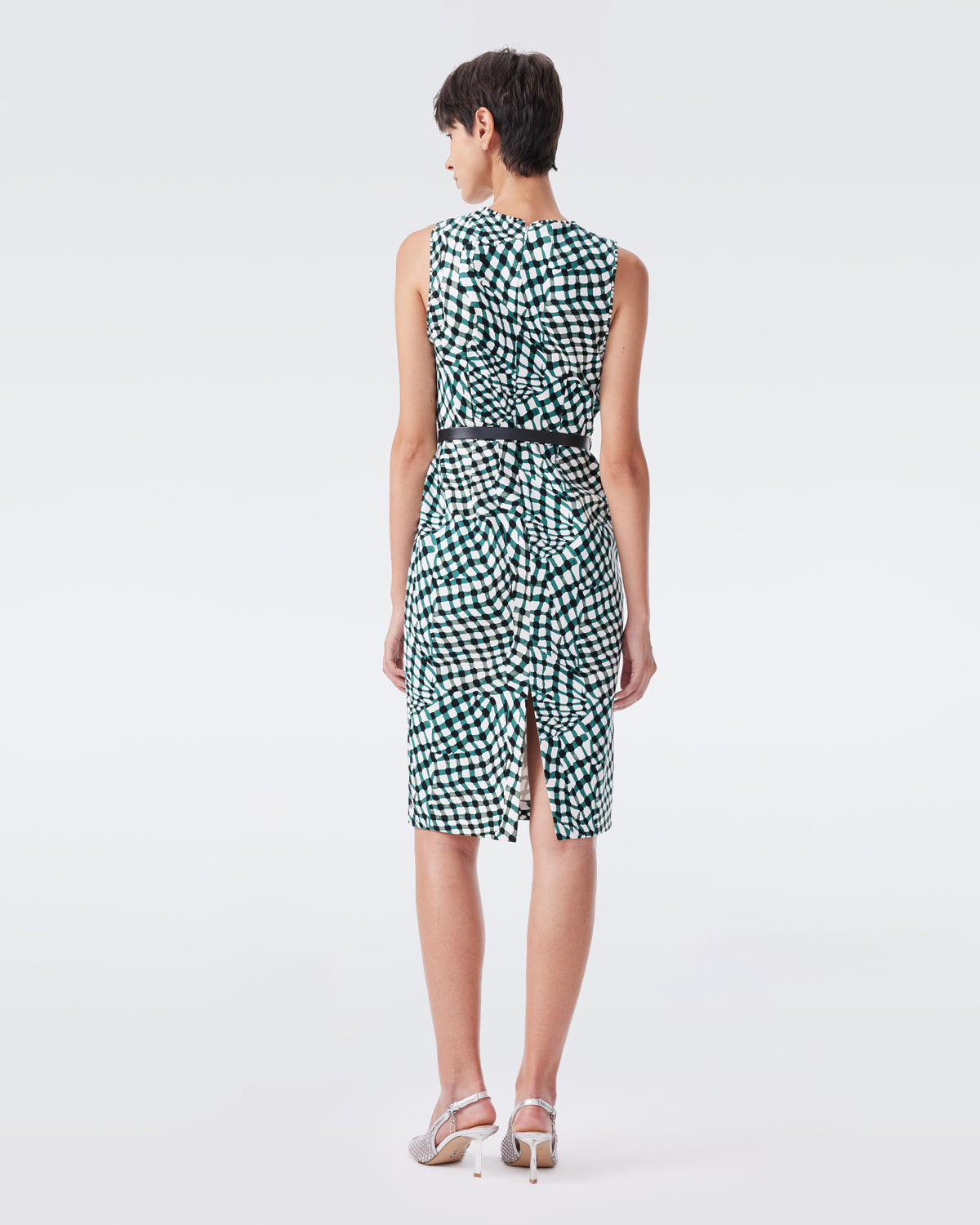 DVF Lydia Sleeveless Viscose-blend Belted Mini Dress in Floating Plaid