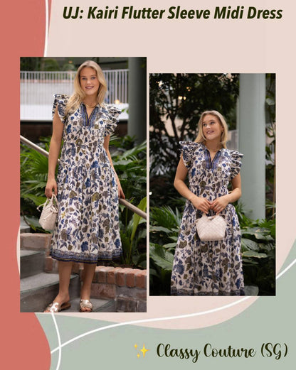 UJ Kairi Flutter Sleeve Midi Dress