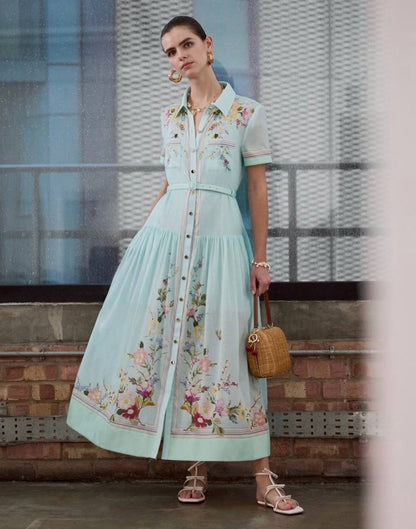 SP Mint Floral Organza Midi Dress