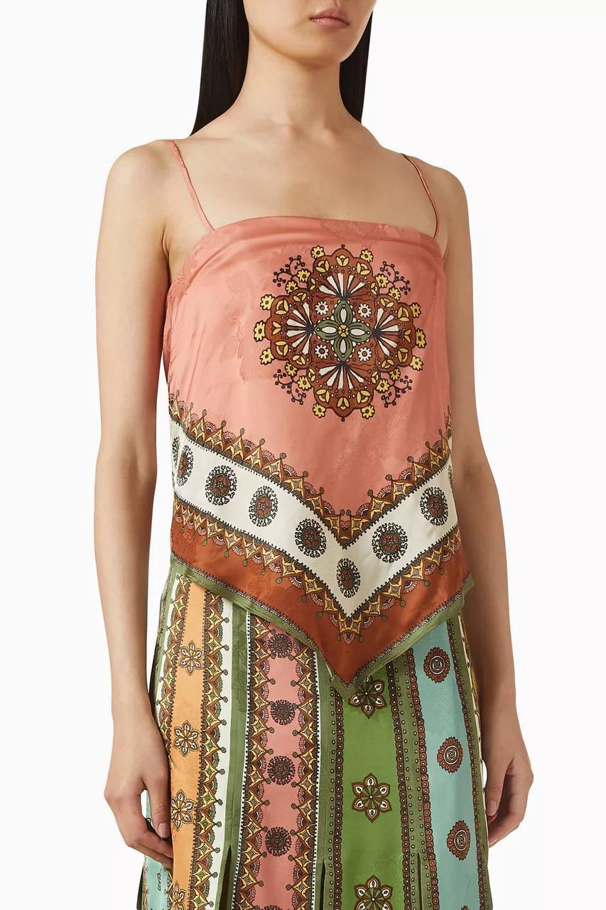 ALM Contina Printed Scarf Cami Top | Midi Maxi Slit Skirt | Jacquard Viscose Set