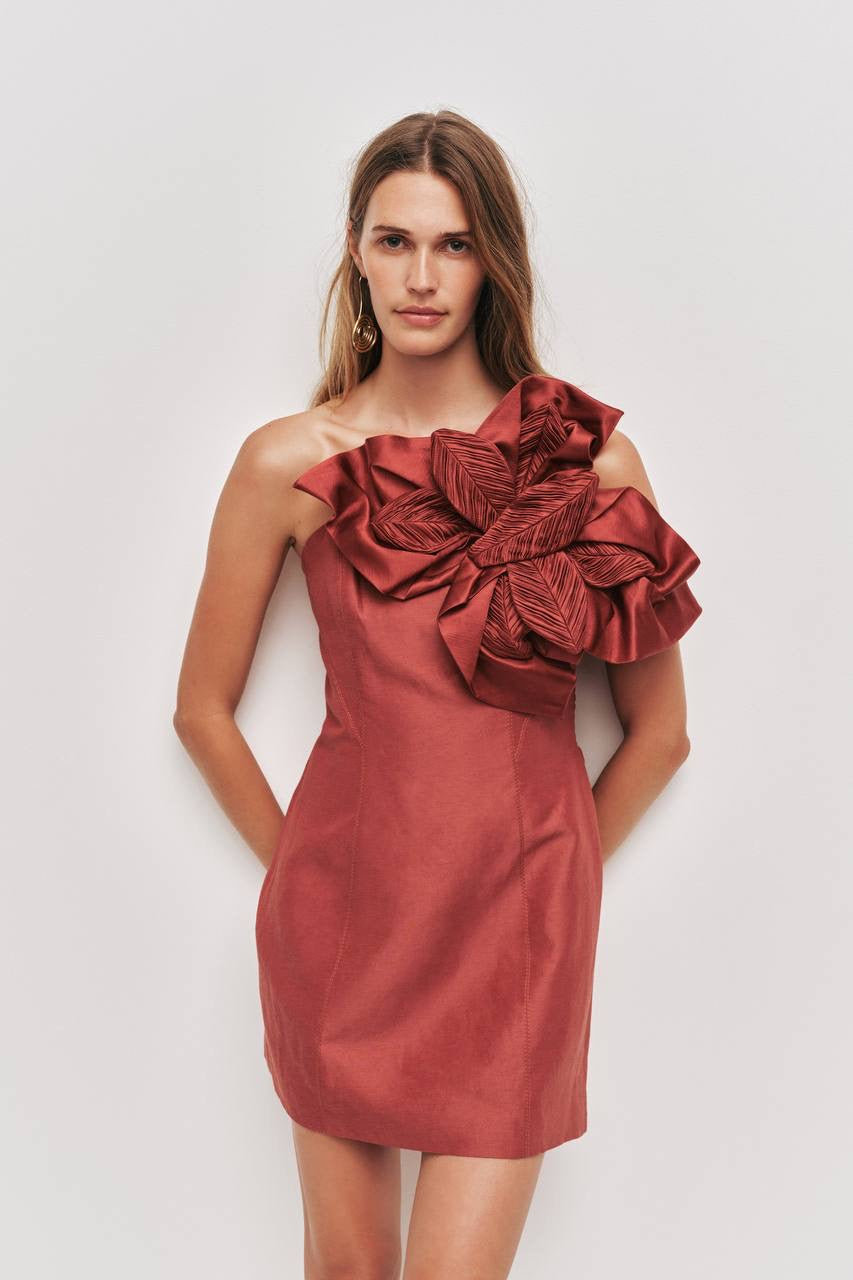 AJ Isla One Shoulder 3D floral Mini Dress