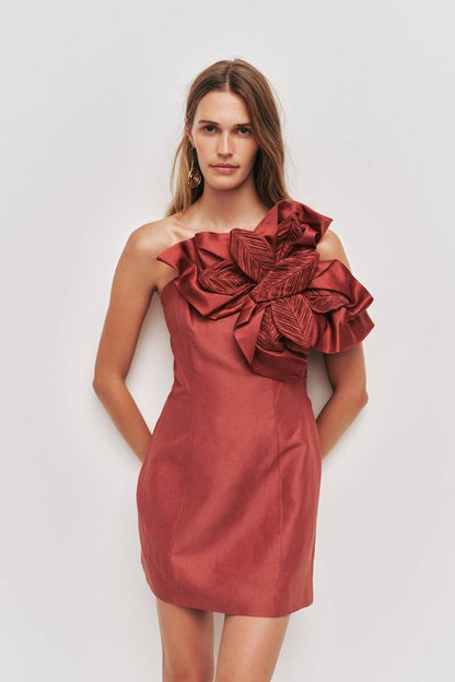 AJ Isla One Shoulder 3D floral Mini Dress