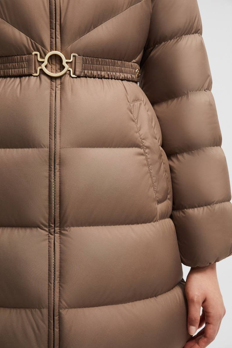 MC Brou Diagonal-Quilted Belted Long Down Jacket