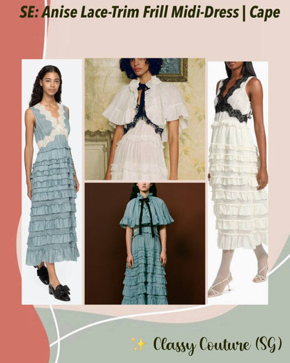 SE Anise Ramie Lace-Trim Frill Midi-Dress | Cape | Set