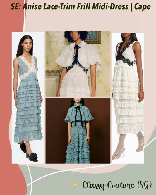 SE Anise Ramie Lace-Trim Frill Midi-Dress | Cape | Set