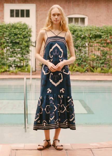 SE Blaise Linen Print Spaghetti Strap Dress