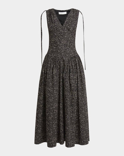 PS Clayton Cotton Poplin V Neck Drop Waist Midi Dress