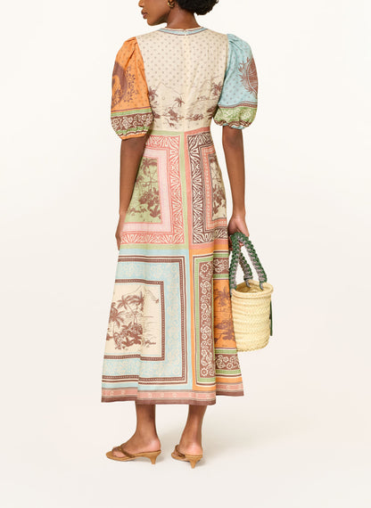 ALM Alberta Puff Sleeve Linen Midi Dress
