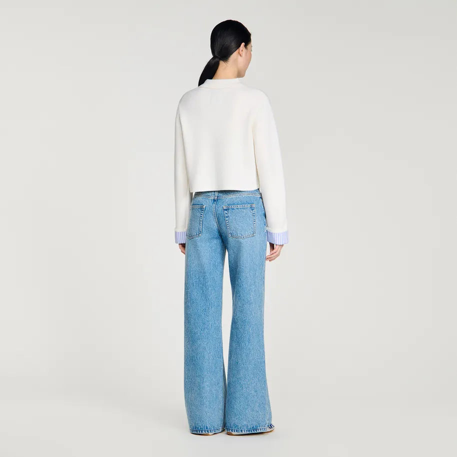 SD Striped Contrast-Trim Wool-Blend Polo Cardigan