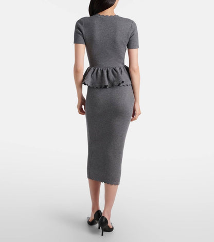 SP Grey Peplum Knit Midi Dress