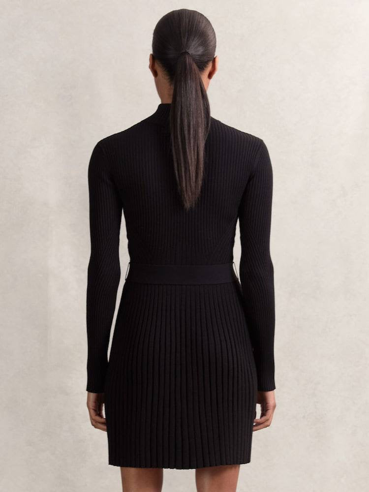 RS Vienna Rib-Knit Belted Half-Zip Flippy Dress