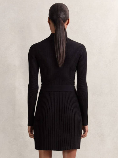 RS Vienna Rib-Knit Belted Half-Zip Flippy Dress