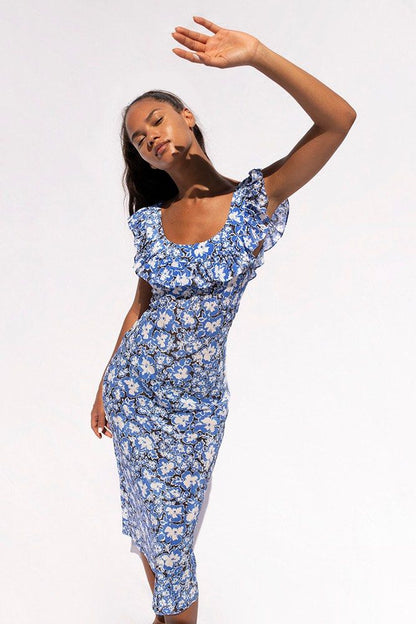 RP Lou Silk Midi Dress in Dandelion Blue