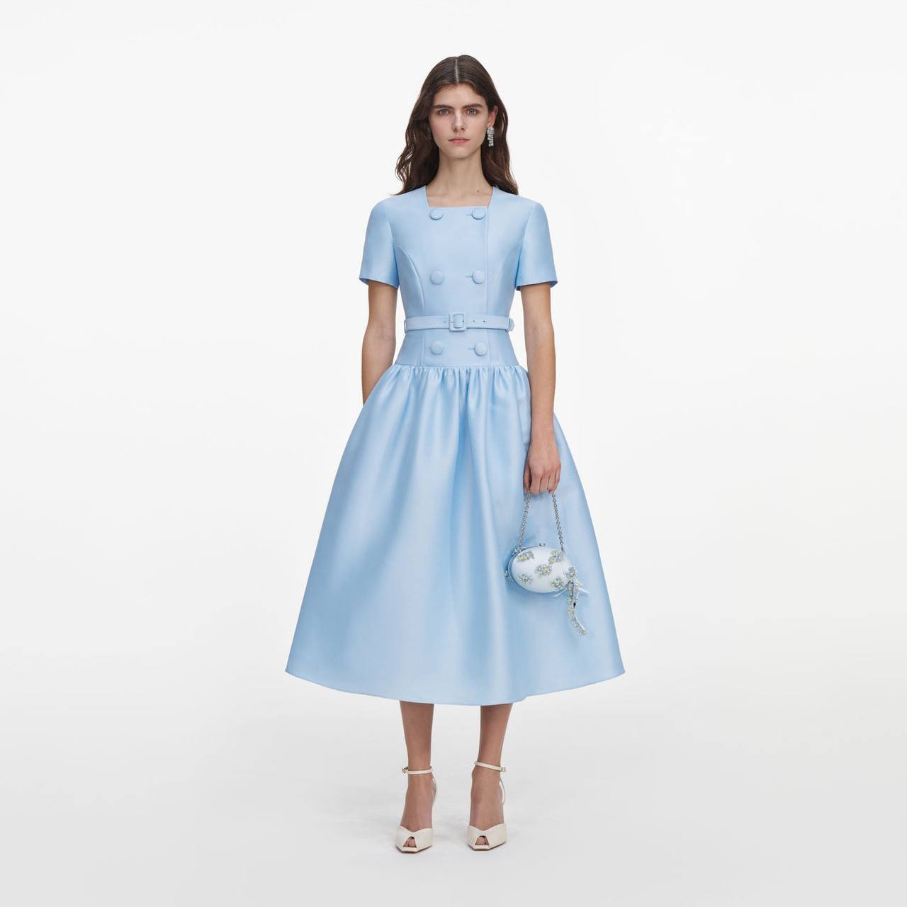 SP Blue Button Front Taffeta Midi Dress
