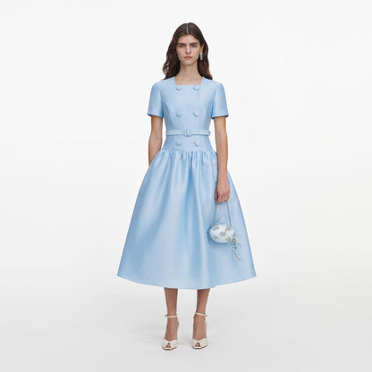 SP Blue Button Front Taffeta Midi Dress