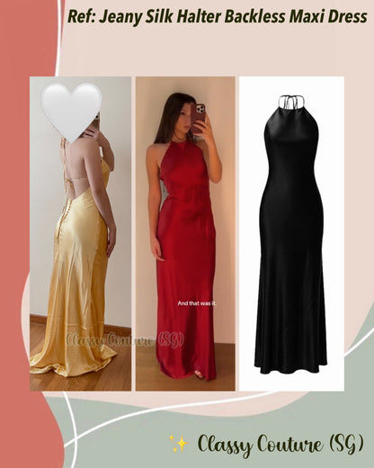 Ref Jeany Silk Halter Backless Maxi Dress