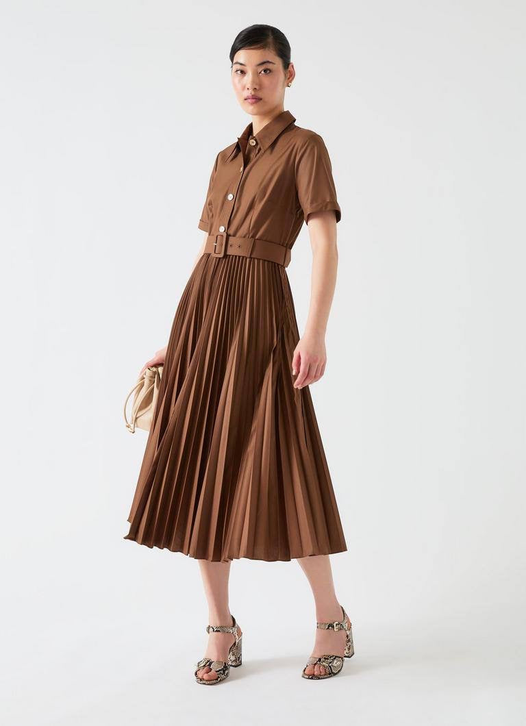LKB Cally Pleated Cotton-Blend Shirtdress Midi Dress