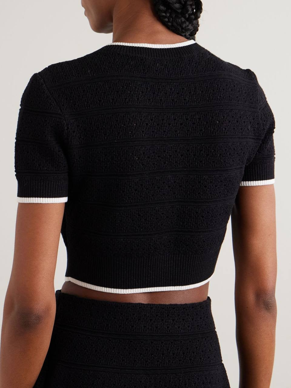 SP Black Pointelle Knit Crop Top | Mini Skirt | Set