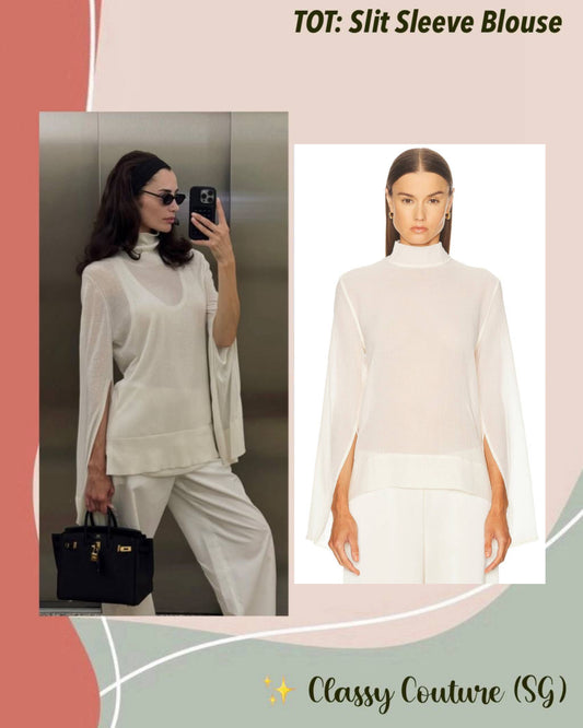 Tot Slit Sleeve Lyocell-Cashmere Turtleneck Blouse Sweater