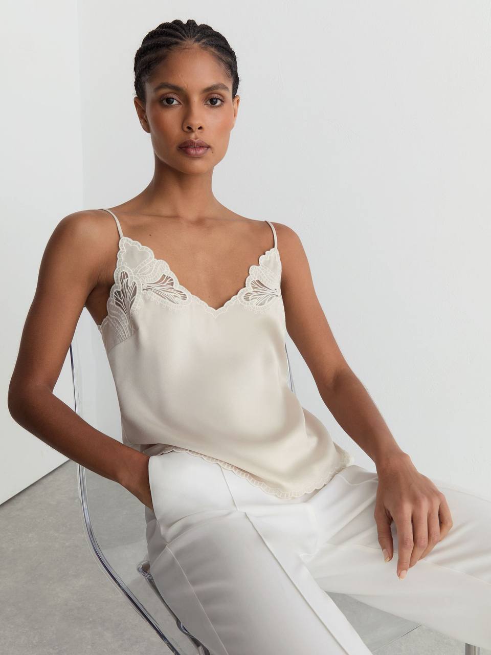 RS Joanie Satin Lace-Detail Cami Top