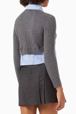 SD Layered Cable-Knit Sweater Top with Rhinestone Embellishments