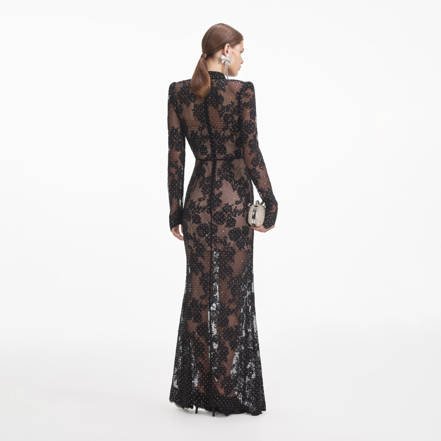 SP Black Rhinestone Lace Maxi Dress