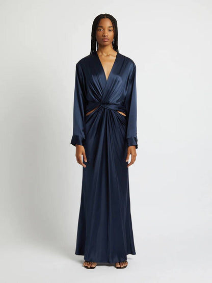 CE Triquetra Twist Maxi Dress in Ink Blue Silk