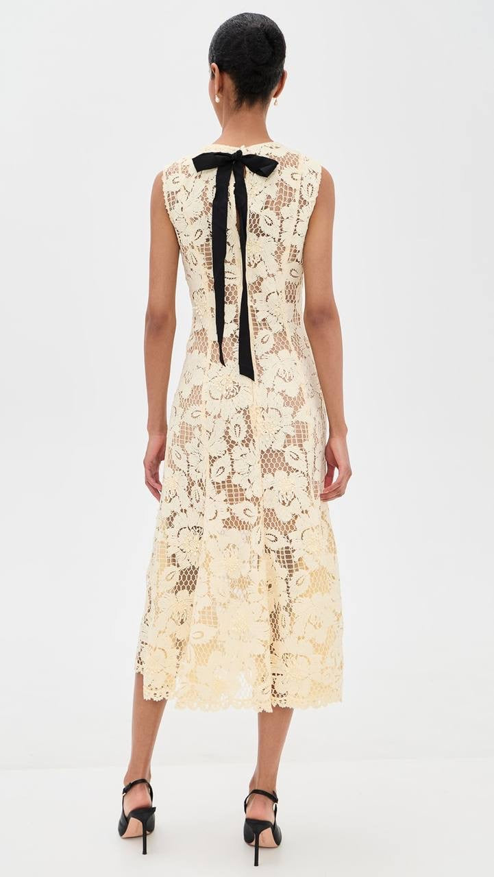SP Yellow Crochet Lace Midi Dress