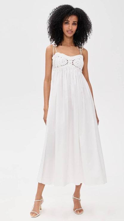TG Kirsten Crochet Cotton Sundress Maxi Dress | Cami Babydoll Peplum Top