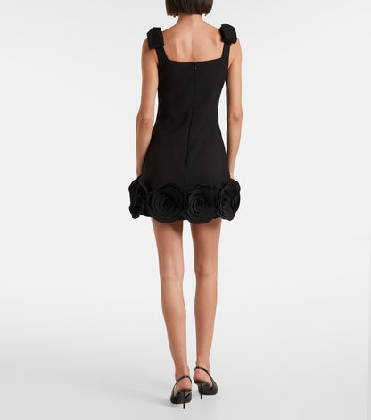 SP Black Crepe 3D Flower Mini Dress