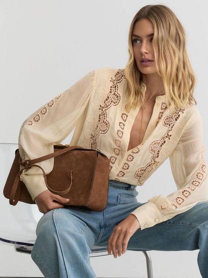 RS Mia Cutwork-Embroidery Sheer-Sleeve Blouse Top