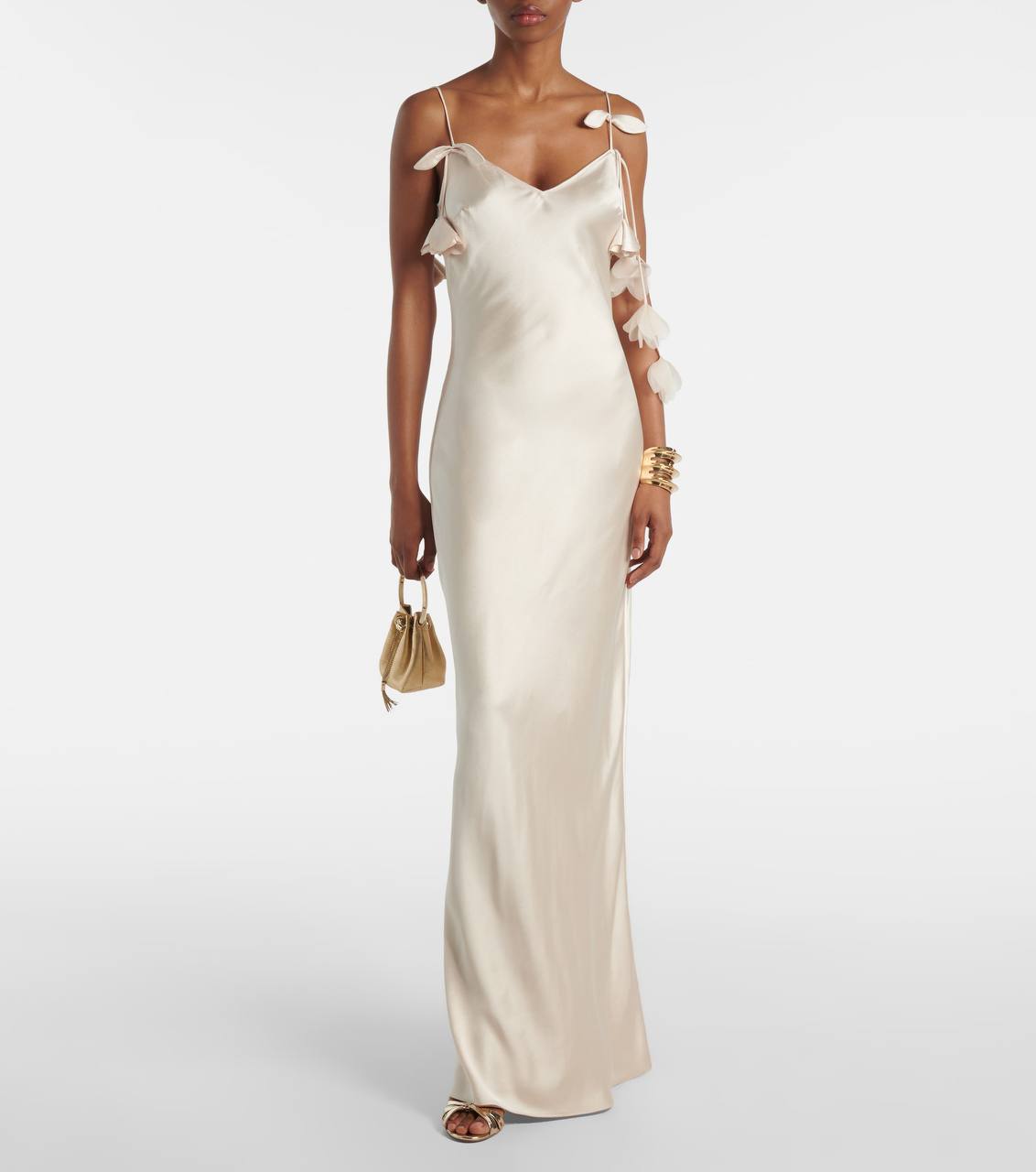 SP Satin Floral Appliqué Maxi Dress