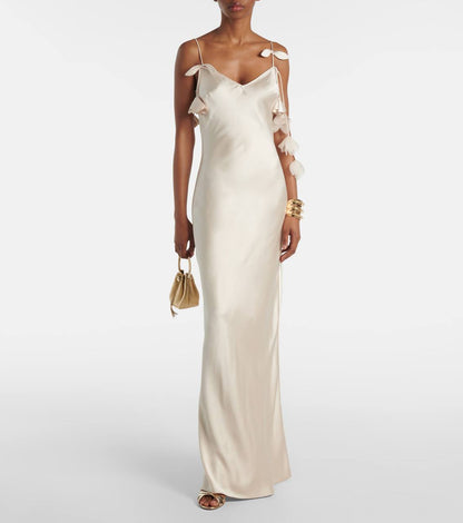 SP Satin Floral Appliqué Maxi Dress